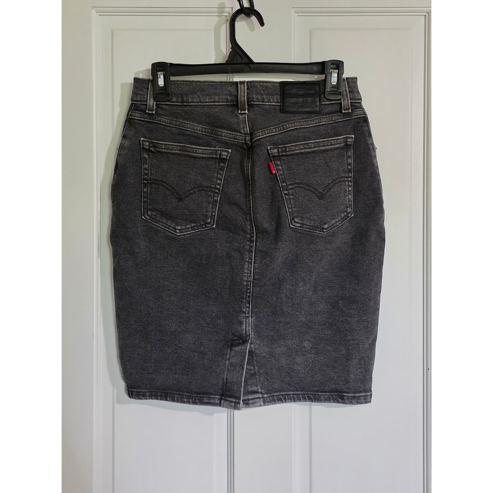 Levis PREMIUM Deconstructed Denim Mini Skirt Washed Black Gray Sz 28 Grunge Y2K